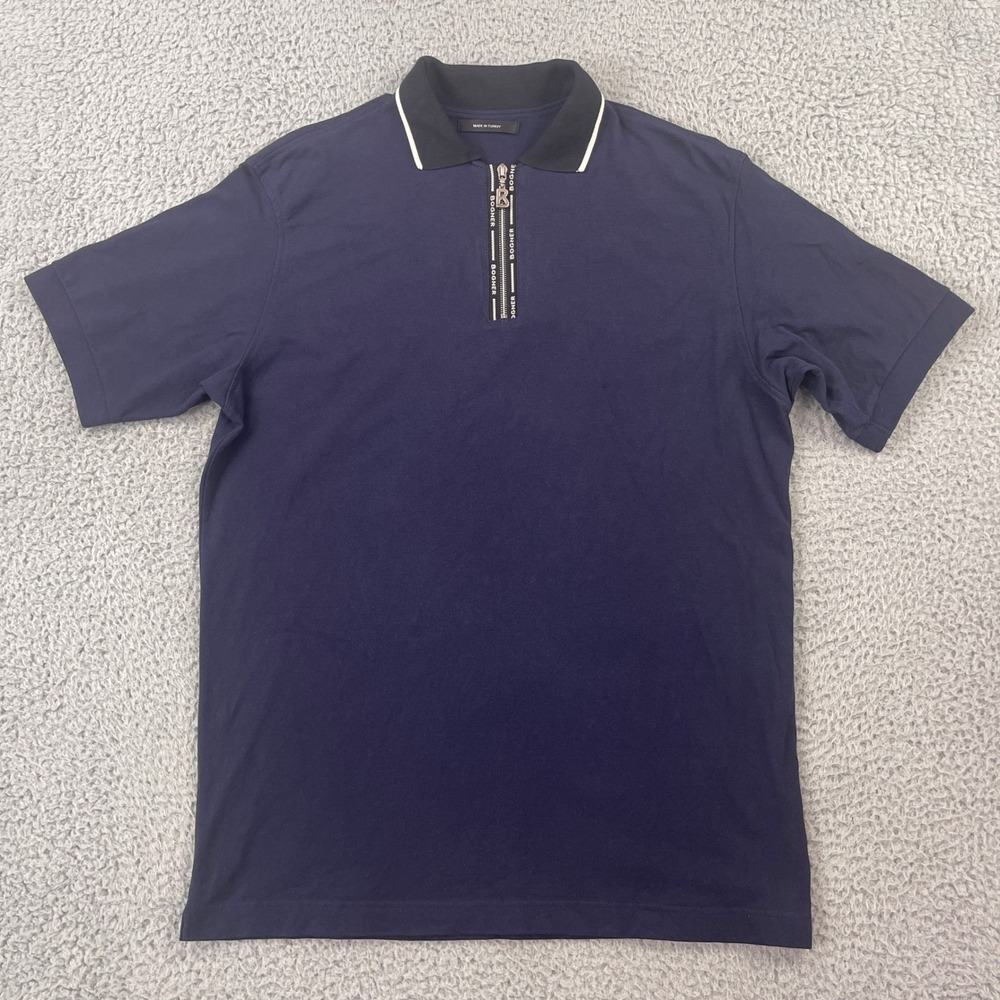 Bogner Active Polo Shirt Mens 42 Large Navy Blue Quarter Zip Short Sleeve